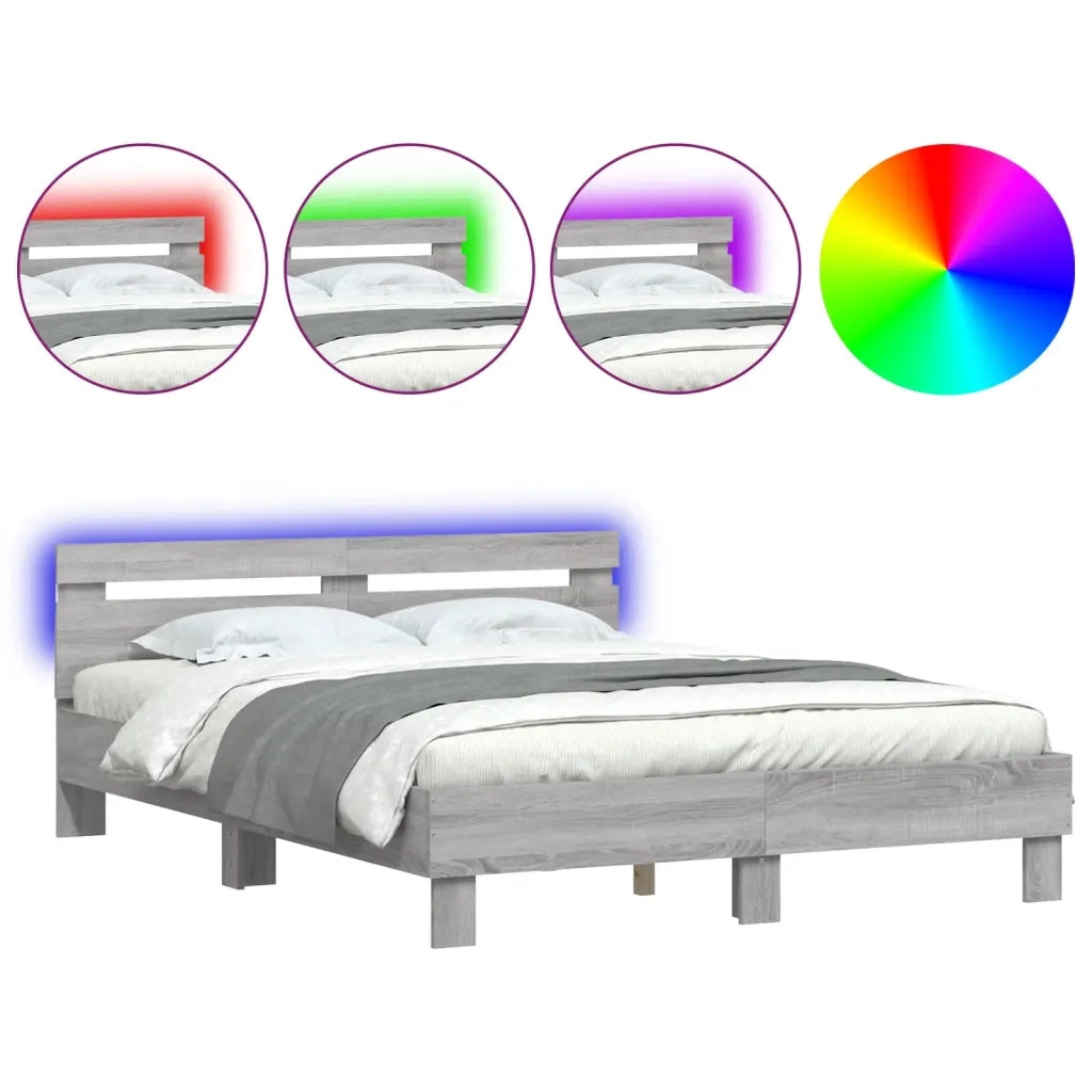 Giroletto con Testiera e LED-Struttura Letto con testiera Grigio Sonoma 140x200 cm 967883