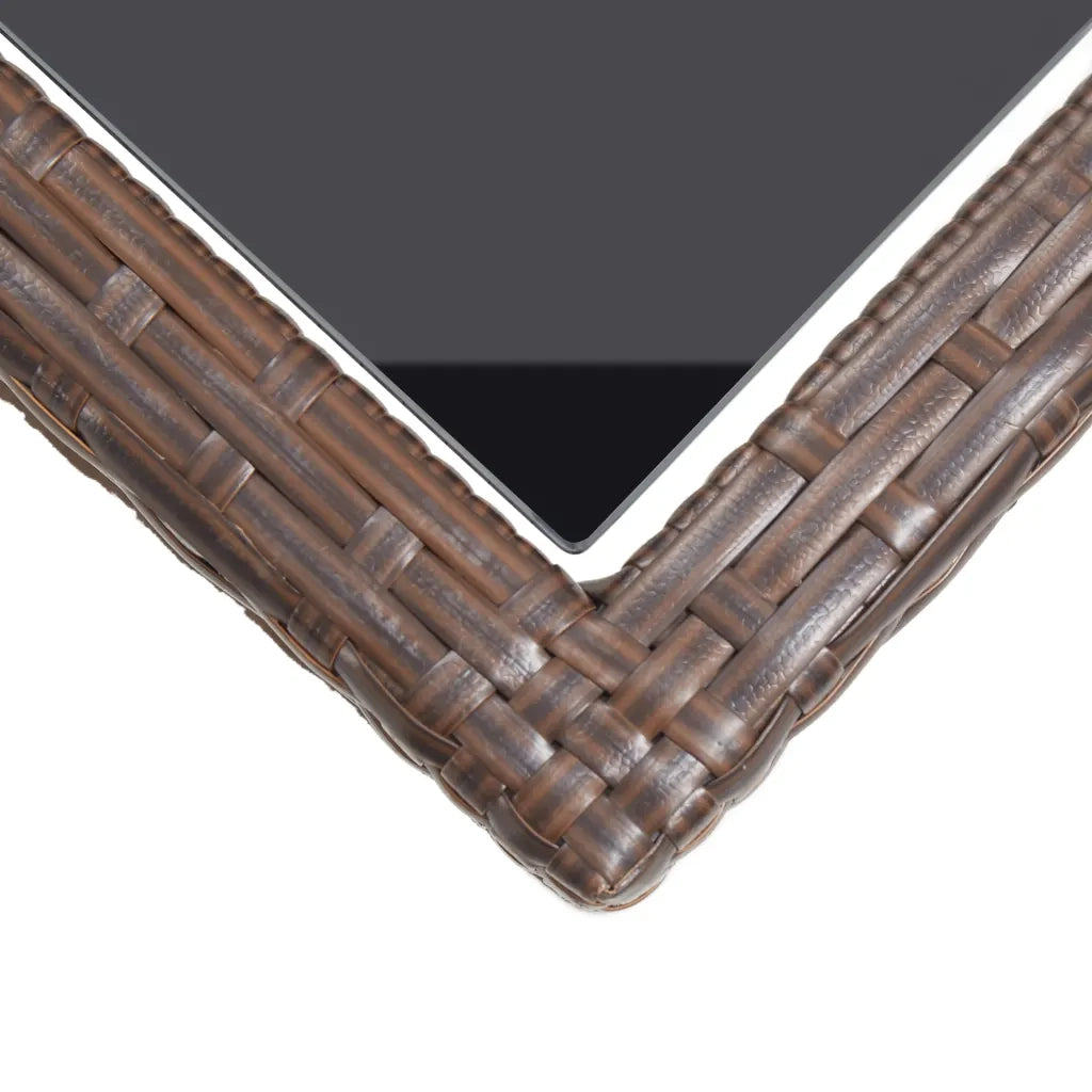 Tavolo da Giardino Marrone 110x53x72 cm in Vetro e Polyrattan 46453
