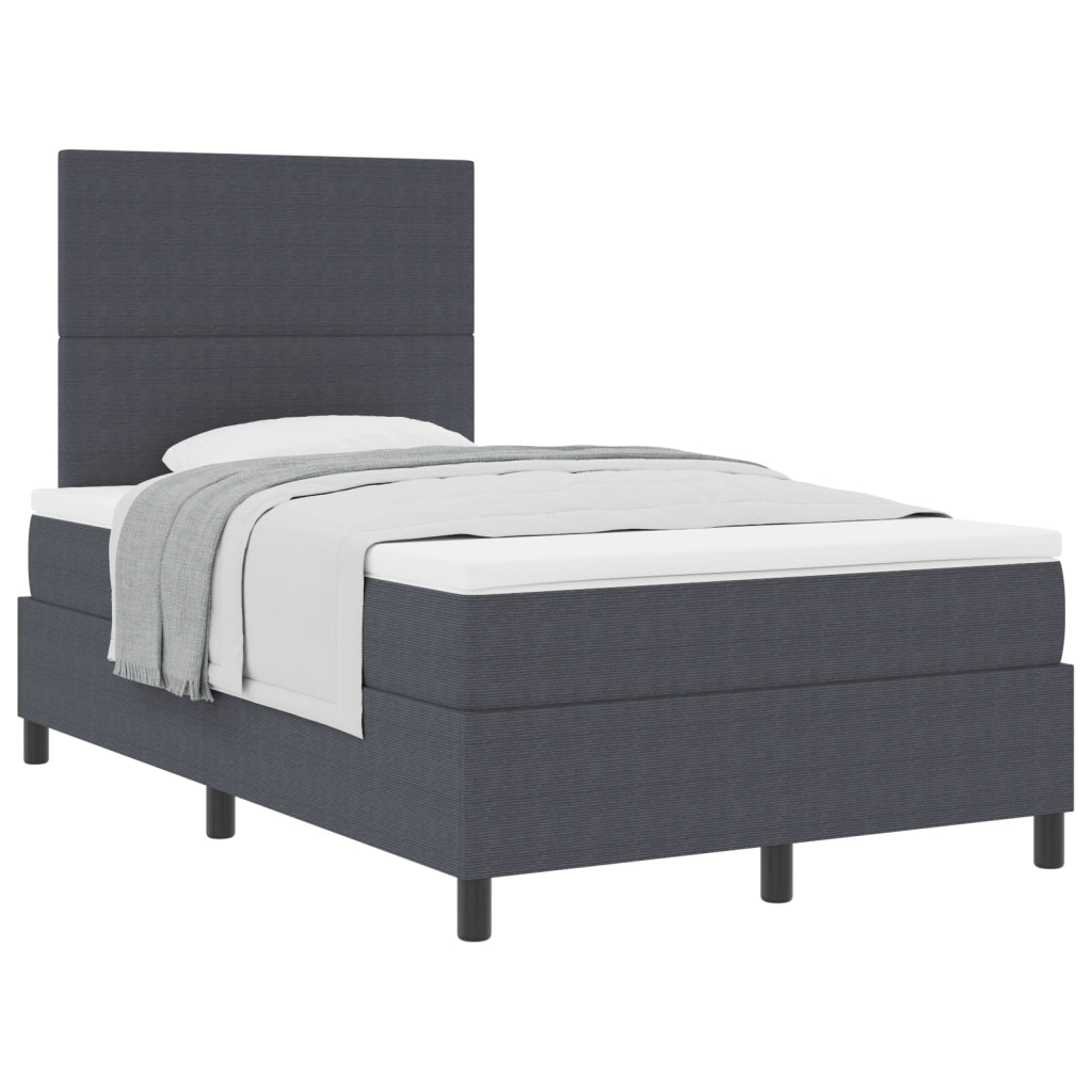 Letto Contenitore con Materasso Grigio Scuro Piccolo Matrimoniale in Tessuto di Corduroy