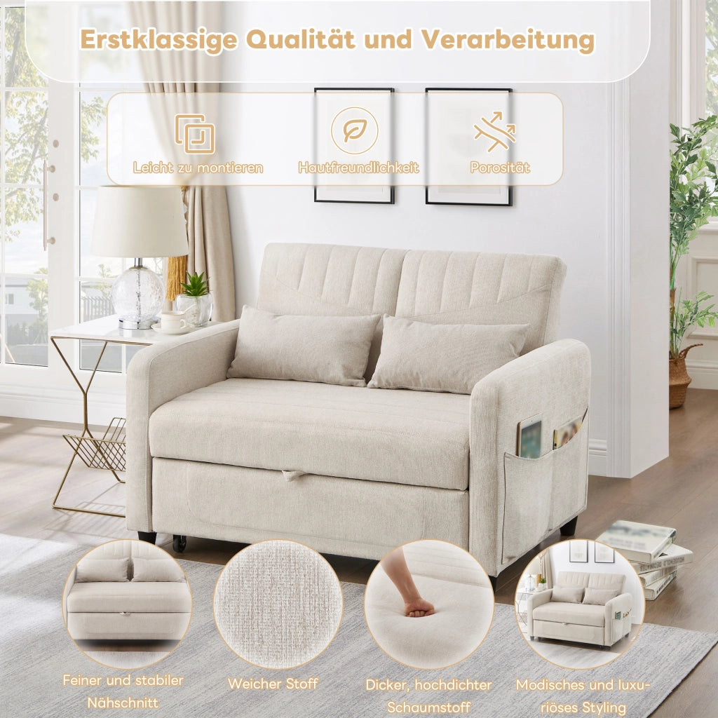 DIVANO LETTO 2 posti Estraibile 166x95 cm Beige in tessuto cotone-lino