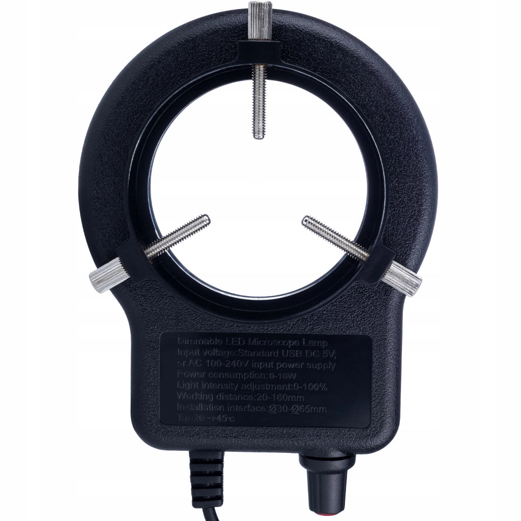 MicroBright 144 LED USB RingLight – Illuminazione per Microscopio | Regolazione Luminosità 0–100% | Montaggio 30–65 mm