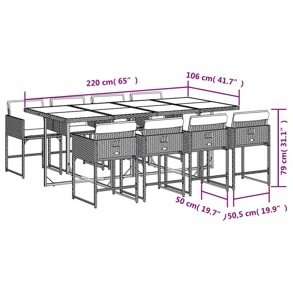 Set da Pranzo da Giardino 9pz con Cuscini Marrone in Polyrattan