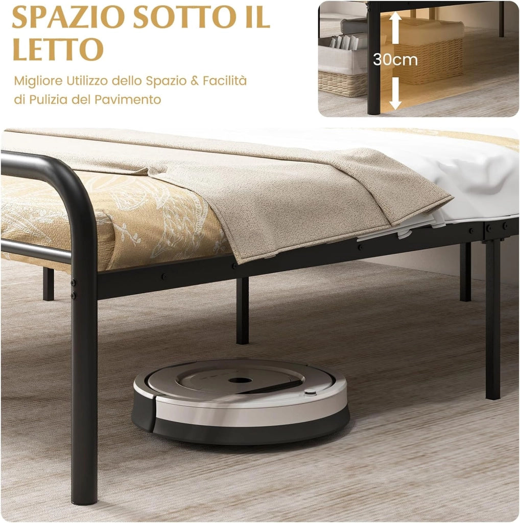 Struttura per Letto Matrimoniale, Letto Piattaforma in Metallo Moderno con Testiera e Pediera, 12 Doghe Metalliche, Silenziosa, Carico 300 kg (Stile 2 190x140cm)