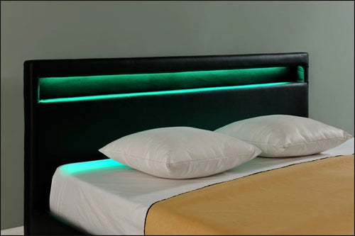 Letto Matrimoniale Imbottito 160x200 cm Testiera Alta con Illuminazione a LED Similpelle - Nero Corium