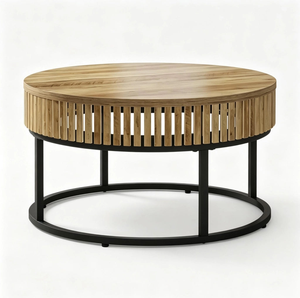 Tavolino da caff¨¨ rotondo ULEVR ? 80 cm in MDF e metallo, nero e marrone