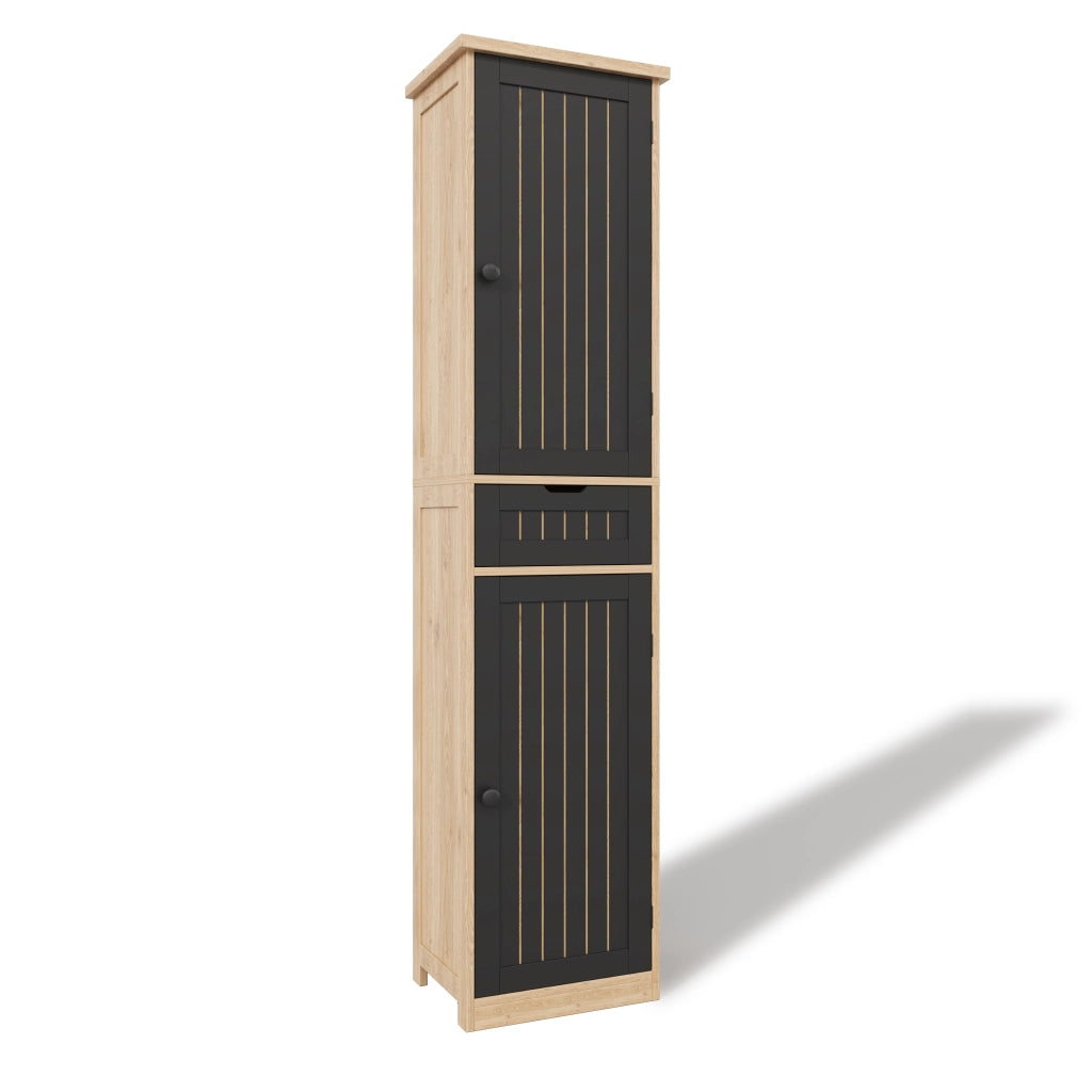 Credenza da cucina 170×40×30 cm in MDF con 2 ante, 1 cassetto e ripiani interni regolabili, colore Natural+Black
