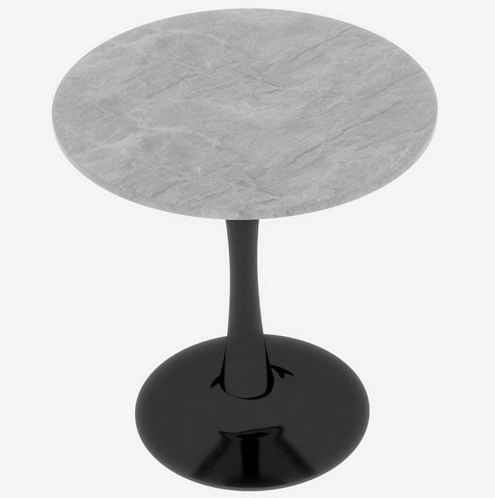 Tavolino basso rotondo 70 cm nero e grigio – piano effetto marmo, 2-4 persone