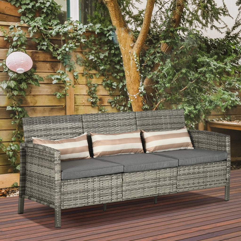Divano 3 posti in rattan ¨C Xylo ¨C grigio con cuscini 173x68x78 cm