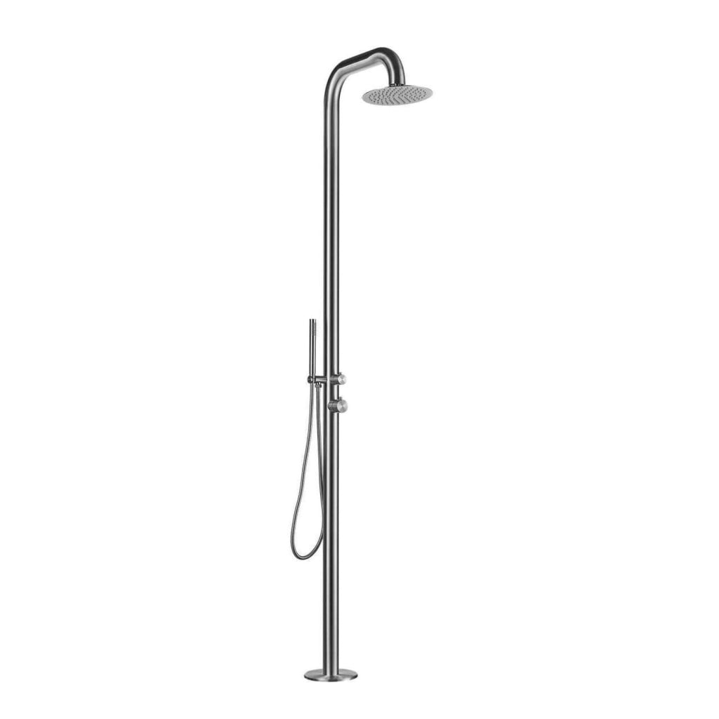 MPC Doccia da esterno per piscina e giardino inox in acciaio inox 316L doppia erogazione con soffione 25 cm e doccino flessibile resistente a cloro e salsedine MX1008-INOX
