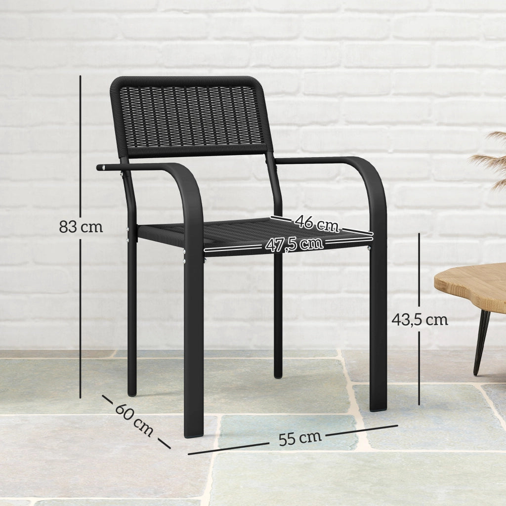 Sedia da pranzo da giardino esterno apilabile con braccioli ¨C zephmum ¨C nero 55x60x83 cm