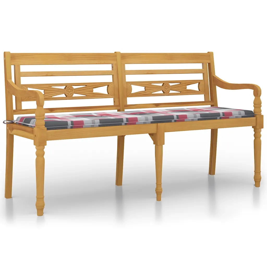 Panchina Batavia con Cuscino Motivo rosso 150 cm Massello Teak 3100839
