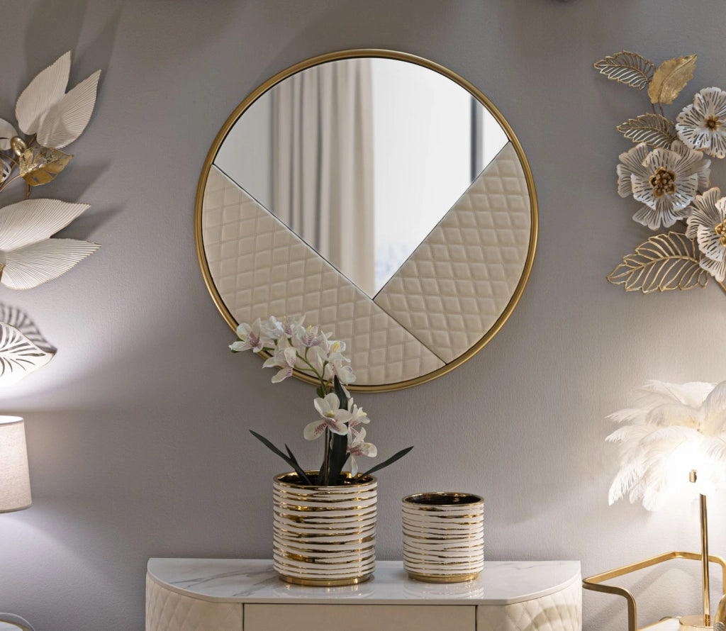 Specchio da Muro Sharon 80x3x80 cm in Ferro e MDF e Specchio Bianco e Oro