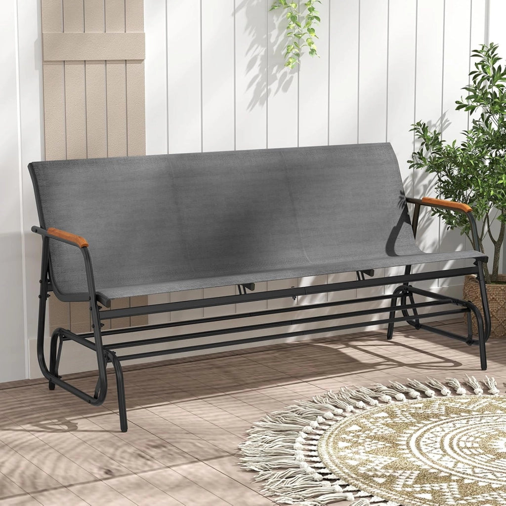 Panca a Dondolo da Esterno, Panchina a 2/3 Posti da Giardino con Movimento Oscillante, Braccioli Curvi in Legno, Sedia a Dondolo per Veranda, Giardino, Portata 300KG/450KG (Grigio, 3 Posti)