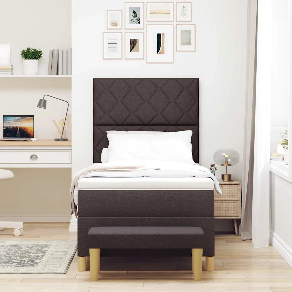 Letto a molle con materasso Marrone scuro 100 x 200 cm Tessuto