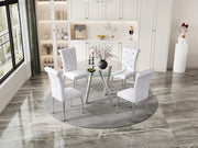 Set da pranzo con tavolo in vetro temperato e 4 sedie imbottite facile da pulire stabile metallo e pvc bianco