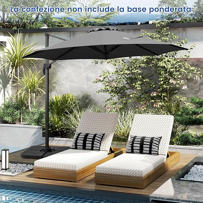 Ombrellone da Esterno 294 cm, Ombrellone con Rotazione a 360°, 5 Angoli di Inclinazione Regolabili, Base a Forma di Croce, 8 Stecche, Ombrellone per Giardino, Piscina, Cortile