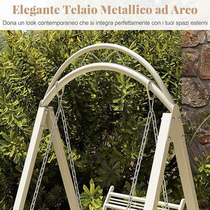 Sedia Sospesa da Esterno, Sedia a Dondolo Singola con Cuscini Removibili e Tavolini Laterali per Giardino, Portata 160 kg, Altalena con Supporto da Esterno ed Interno (Bianco)