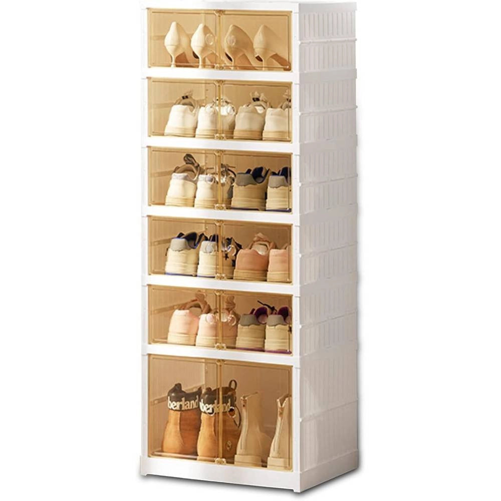 Trade Shop - Scarpiera Pieghevole Impilabile A 6 Ripiani Antipolvere Traspirante 120x37x51cm -
