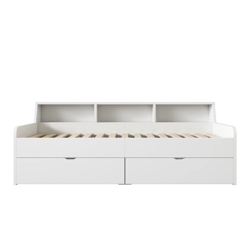LETTO Daybed 90x200 cm con 2 cassetti e vani contenitore Bianco