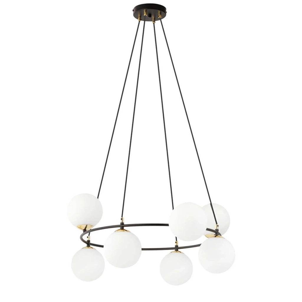 Lampadario Minimal Tiamat Acciaio Nero Oro 7 Luci E14 Ip20