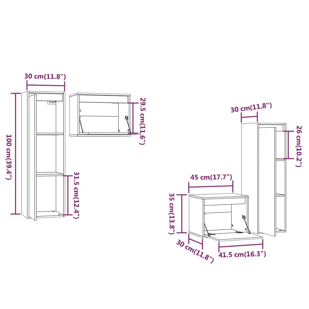 Mobile TV multimediale scaffale TV credenza TV sala da pranzo soggiorno camera da letto 4 pezzi legno di pino massiccio grigio 02_0028729