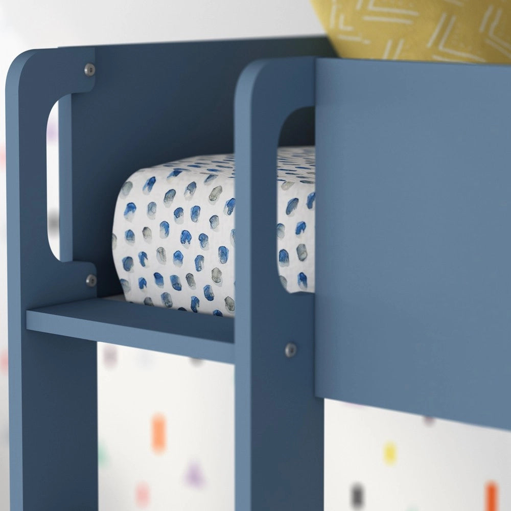 Letto a castello rovere e azzurro con armadio 2 ante e cassetti