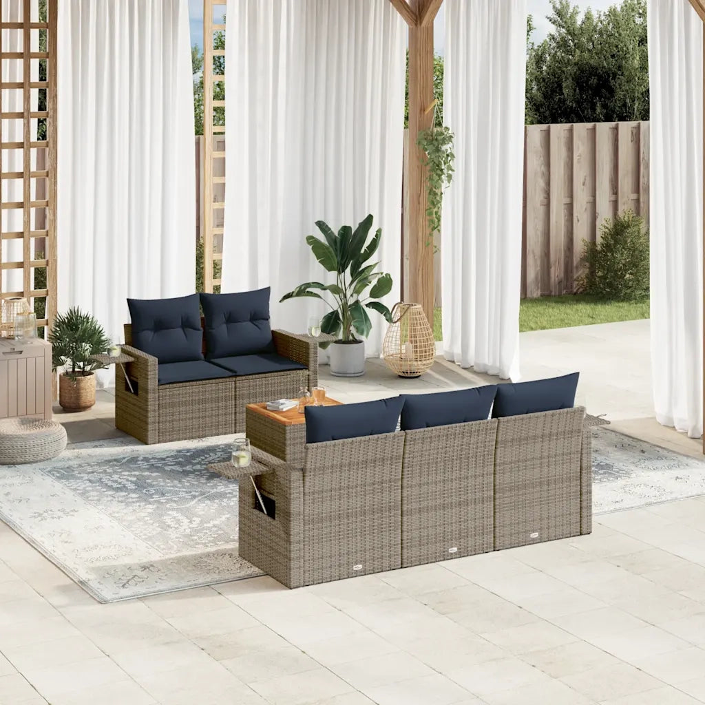 Set Divani da Giardino 6 pz con Cuscini Grigio in Polyrattan 3224451