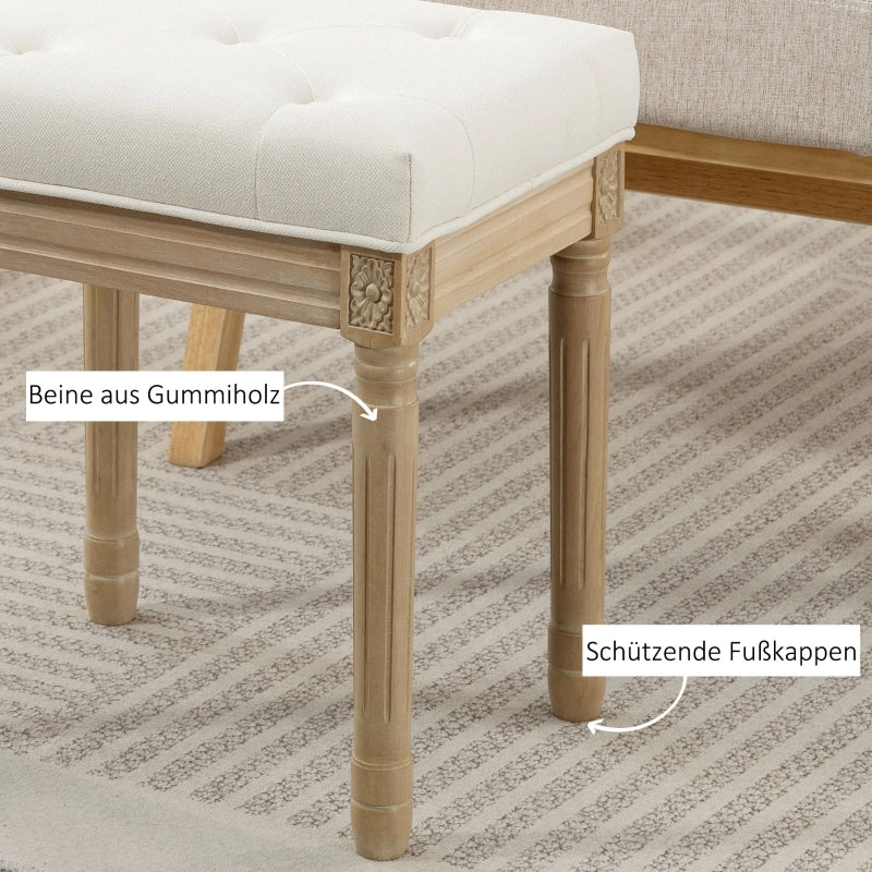 Pouf imbottito in tessuto effetto lino con gambe in legno e portata 120 kg beige 42 × 32 × 46,5 cm