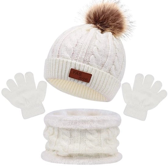 Set di cappello e accessori per bambini 3 in 1 - Cappello - Sciarpa - Guanti - Accessori invernali per bambini da 2 a 7 anni - Set invernale