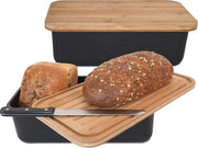 Contenitore per pane in bambù nero - BPA libero - Con gommini antiscivolo - 36 x 19,5 x 11,5 cm