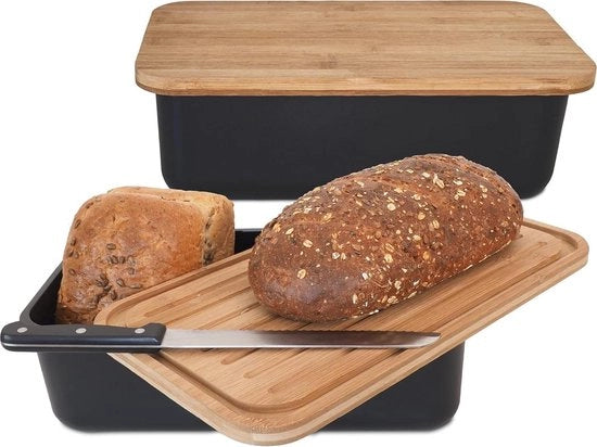 Contenitore per pane in bambù nero - BPA libero - Con gommini antiscivolo - 36 x 19,5 x 11,5 cm