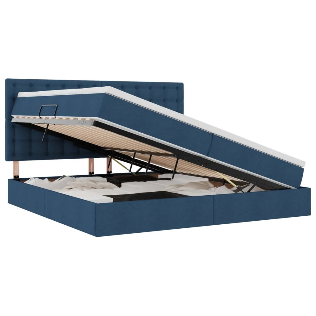 Letto con contenitore e materasso Blu 200 x 200 cm Poliestere 3371933