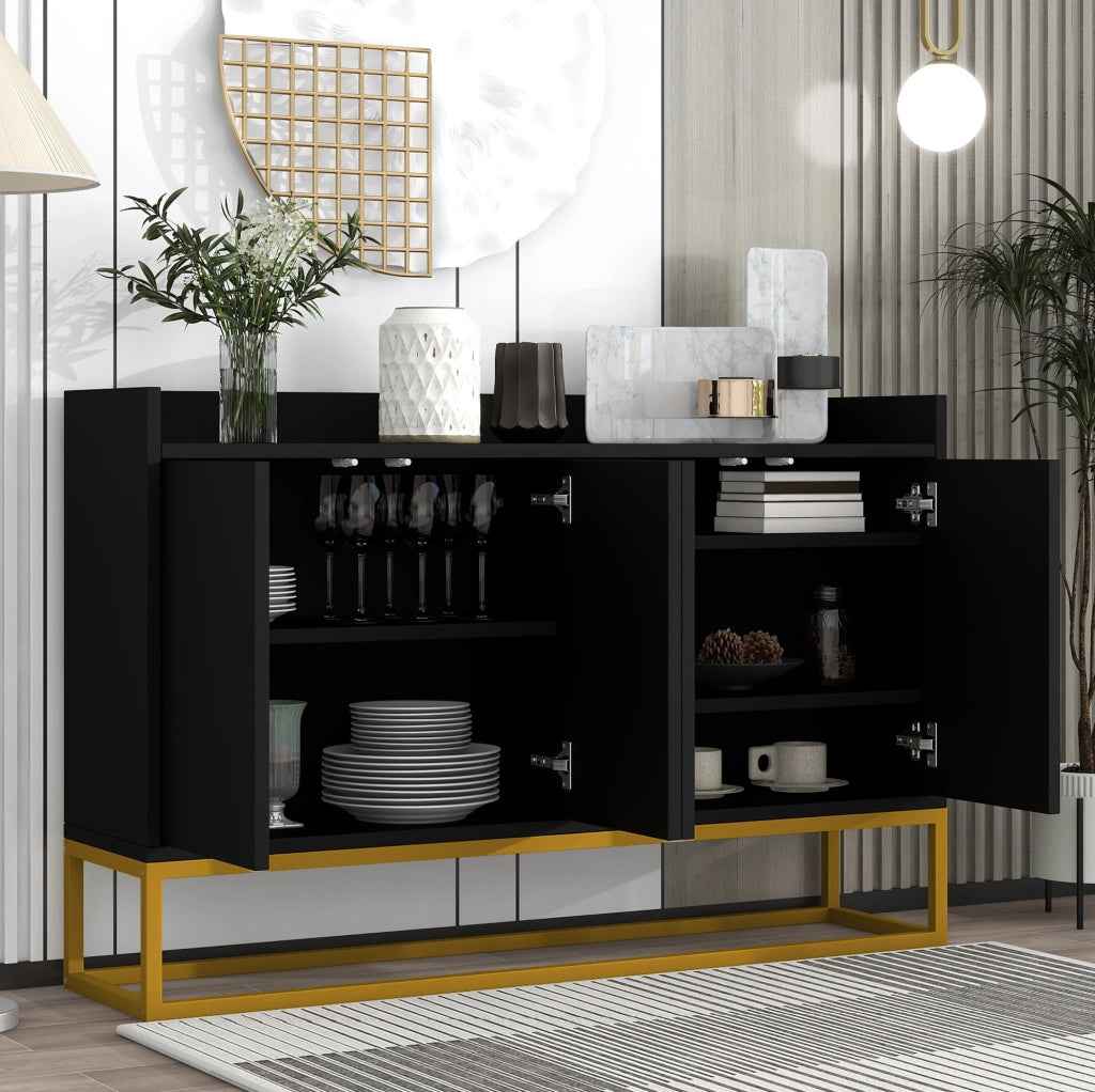 Credenza 120x30x80 cm a 4 ante; con ripiani regolabili e apertura a pressione; MDF e truciolare