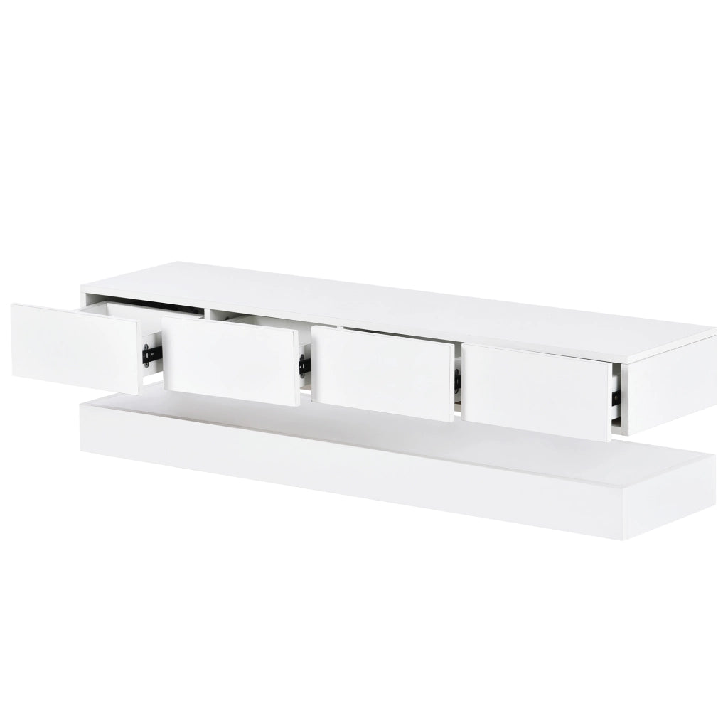Mobile porta TV da parete con 4 cassetti e LED, controllo Bluetooth da app, MDF bianco