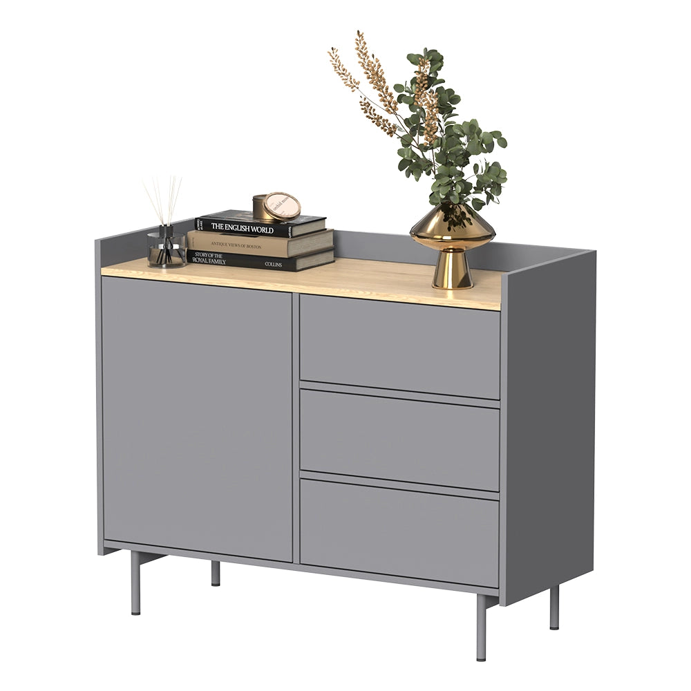 Vicco Cassettiera per camera da letto Grigio/quercia 100 x 82 cm con 3 cassetti e 1 anta