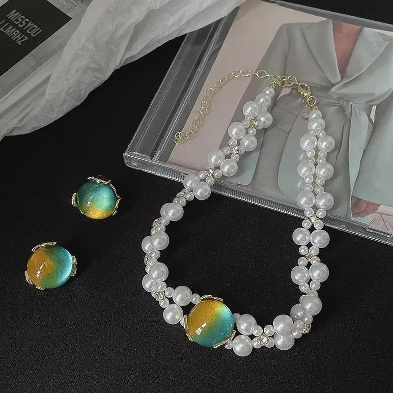 Set di orecchini e collana con pietre preziose verdi: argento S925, gioielli fatti a mano