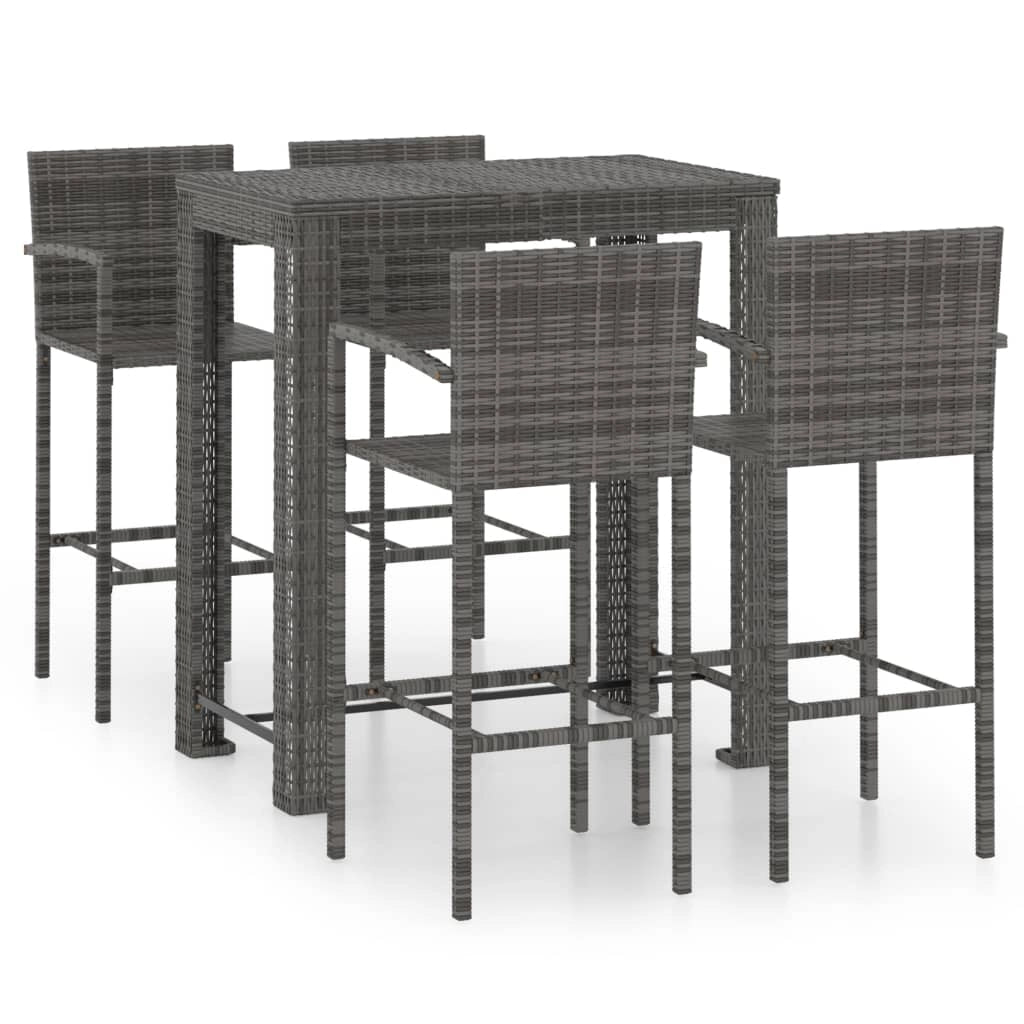 Set da bar da giardino composto da 5 pezzi con braccioli in resina intrecciata grigia 02_0014484