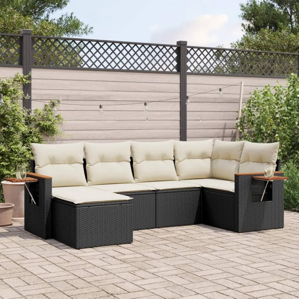 Set Divano da Giardino 6 pz con Cuscini Nero in Polyrattan 3227015