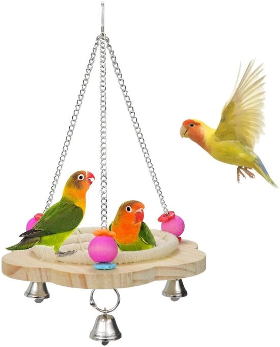 Nido per uccelli, casa per uccelli, nido per uccelli, giocattolo per uccelli, casa per uccelli a mano, nido oscillante per uccelli con 3 campane in metallo, gabbia per uccelli, box per nidificazione per parrocchetto, valpaccio
