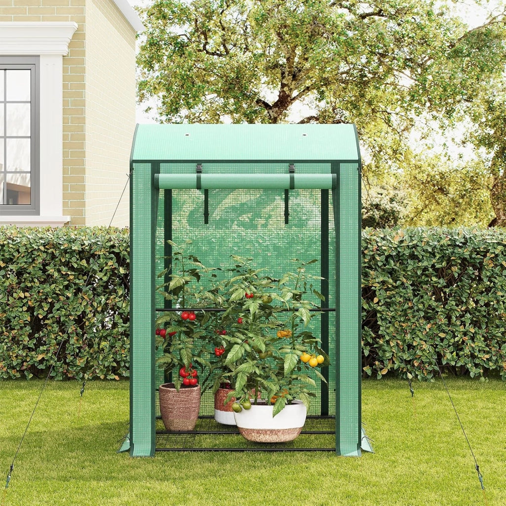 Serra da Giardino con Porte Avvolgibili, Serra da Balcone, Telo in Rete PE 140 g/m², per Piante Idrorepellente a Fori Rotondi per Piantare Pomodori Rampicanti e Altro, Verde