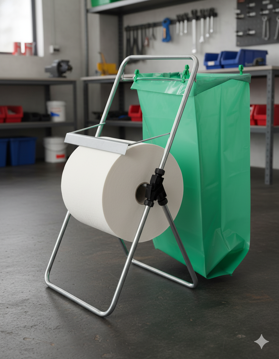 Portarotolo a Cavalletto in Acciaio con Portasacco Silver Agrati