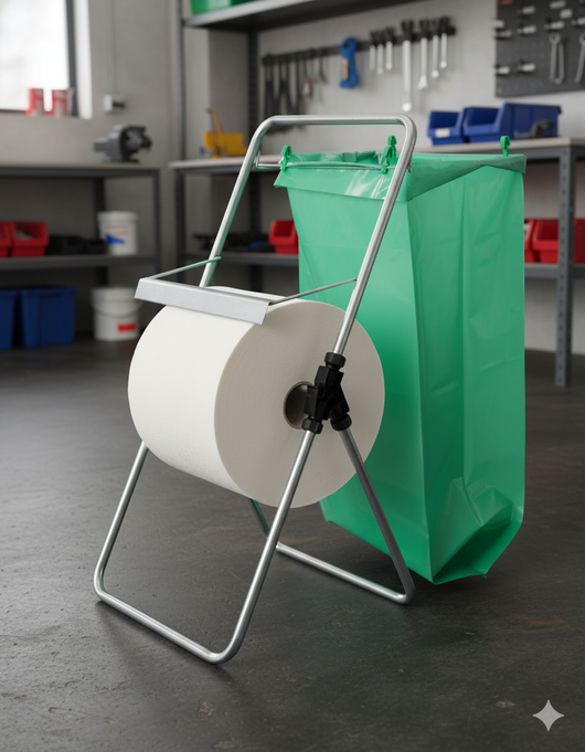Portarotolo a Cavalletto in Acciaio con Portasacco Silver Agrati