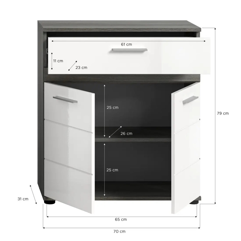 Mobile da bagno WILLIAM – 2 porte, 1 cassetto – Bianco e rovere cenere