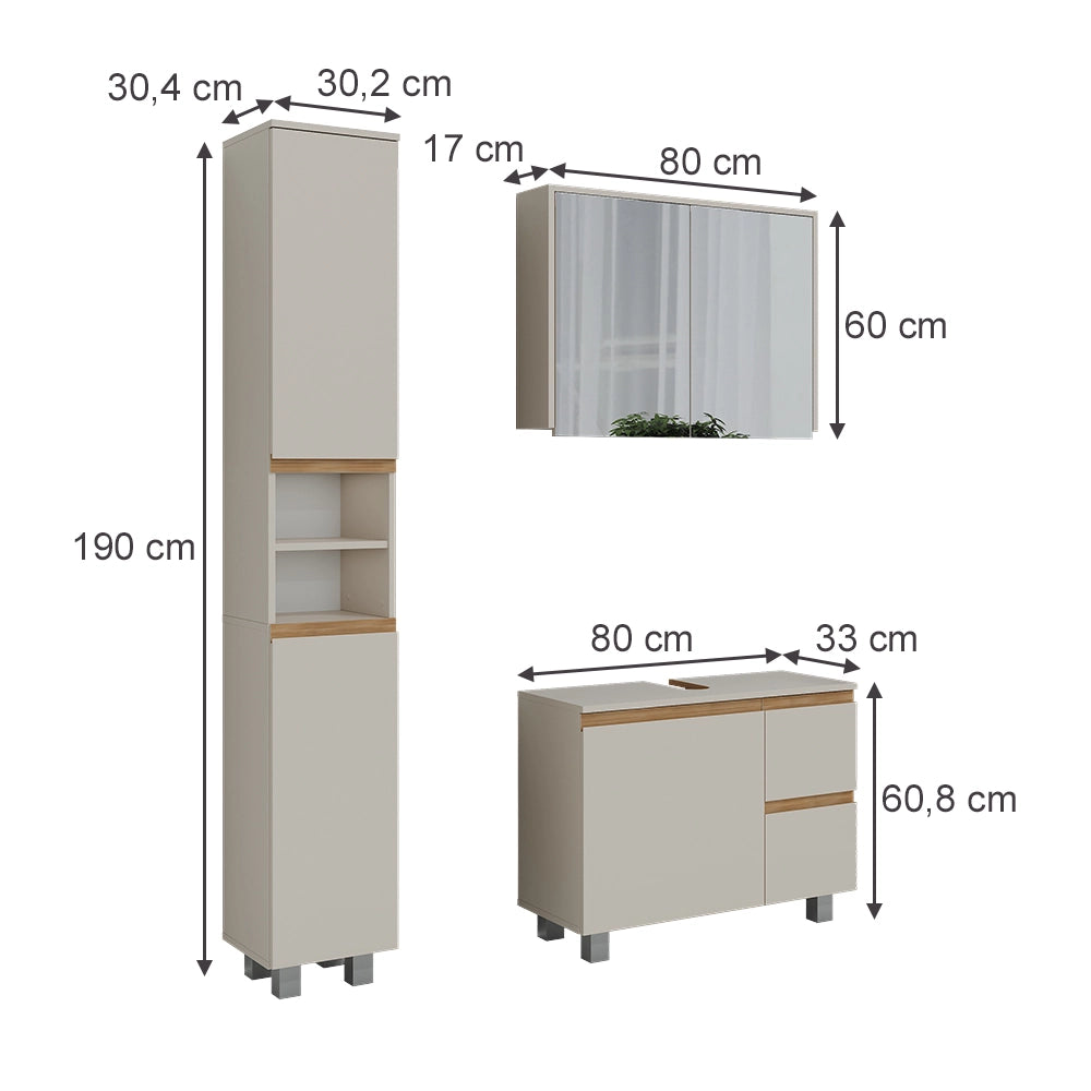 Vicco Set di mobili da bagno Cashmere/Artigianale 3 parti