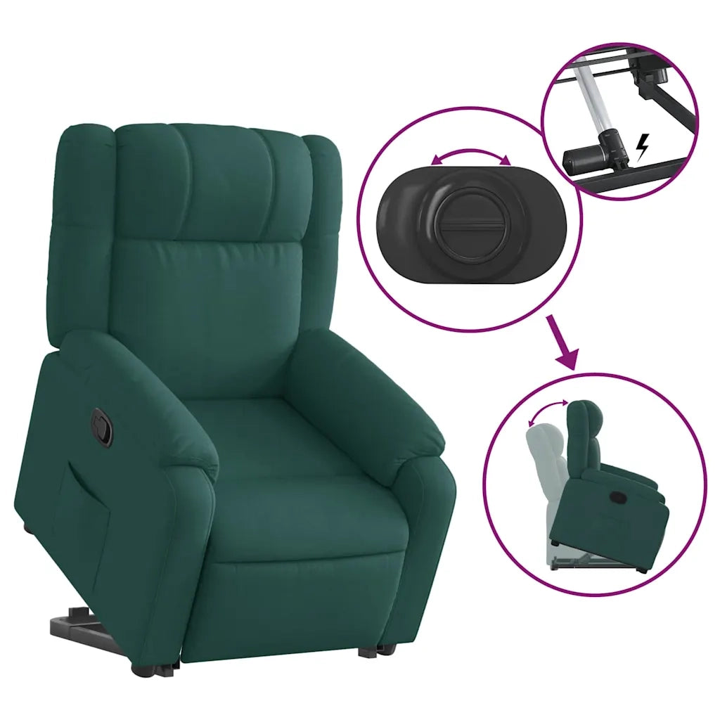 Poltrona | Sedia Relax Alzapersona Reclinabile Verde Scuro in Tessuto