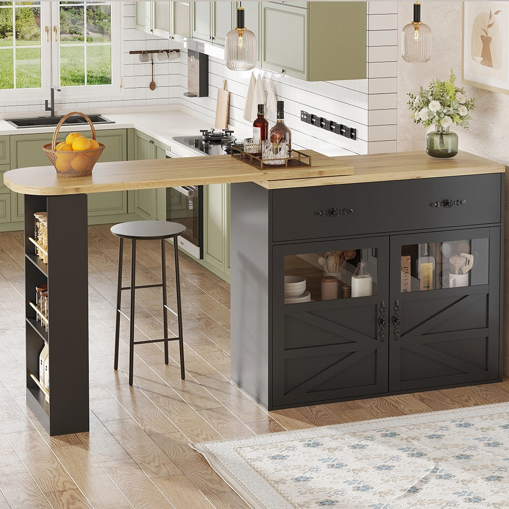 Tavolo Bar Estendibile - Xylo - 138-204??39??104 cm - Nero con Ripiani