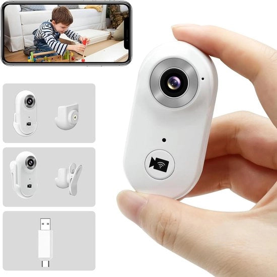 Camera di sorveglianza mini HD 1080p Wi-Fi con angolo di visuale ampio 140 gradi, rilevamento movimento e visione notturna