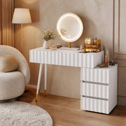 Tavolo da trucco bianco con specchio LED, 5 cassetti e mobile laterale, 100x40x127 cm