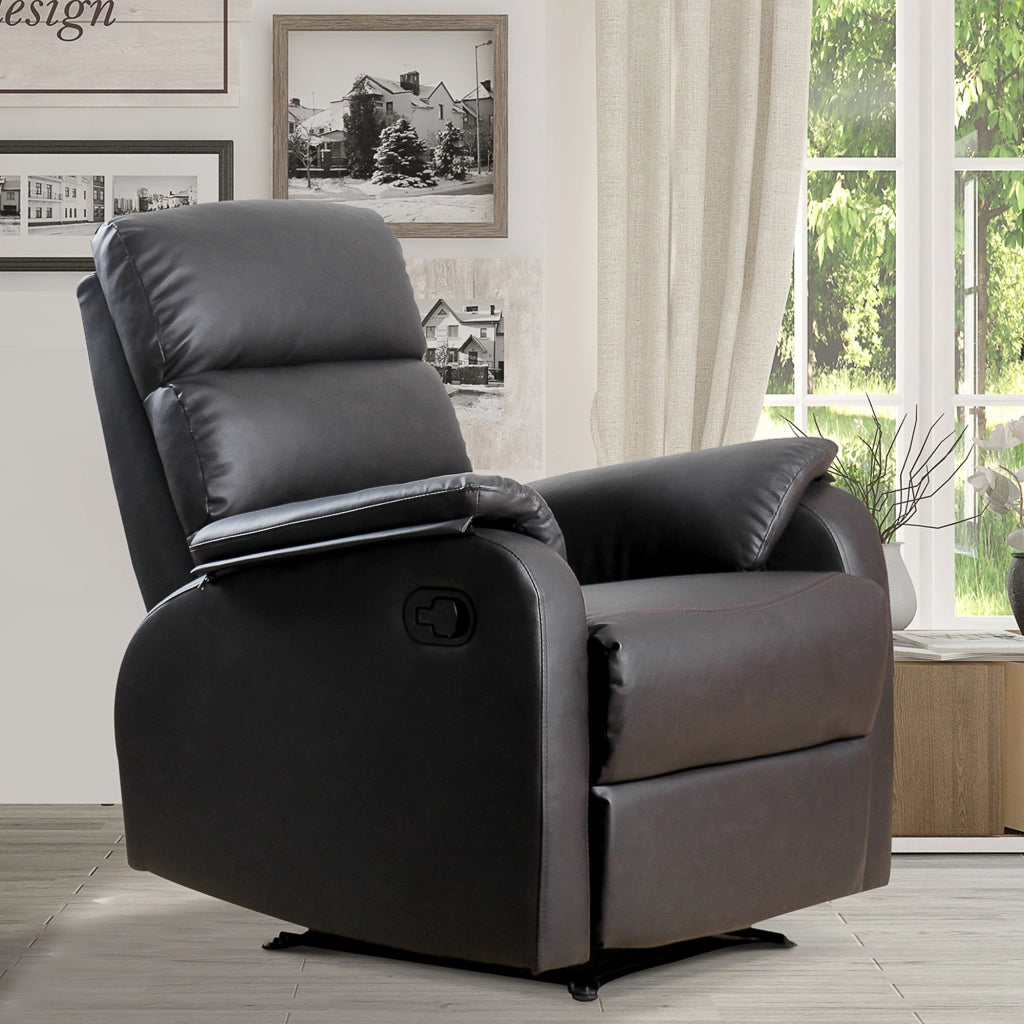 EasyComfort Poltrona Relax per Interni, Reclinabile Manualmente con Cuscino Imbottito, in Pelle PU e Acciaio, 75x92x99 cm, Marrone