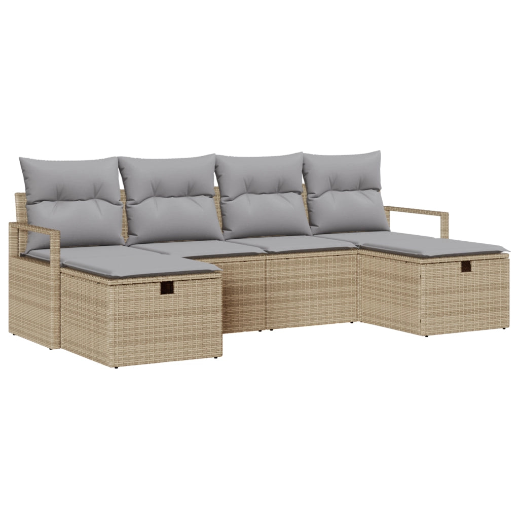 Set di divani da giardino in 6 pezzi con cuscini beige polirattan